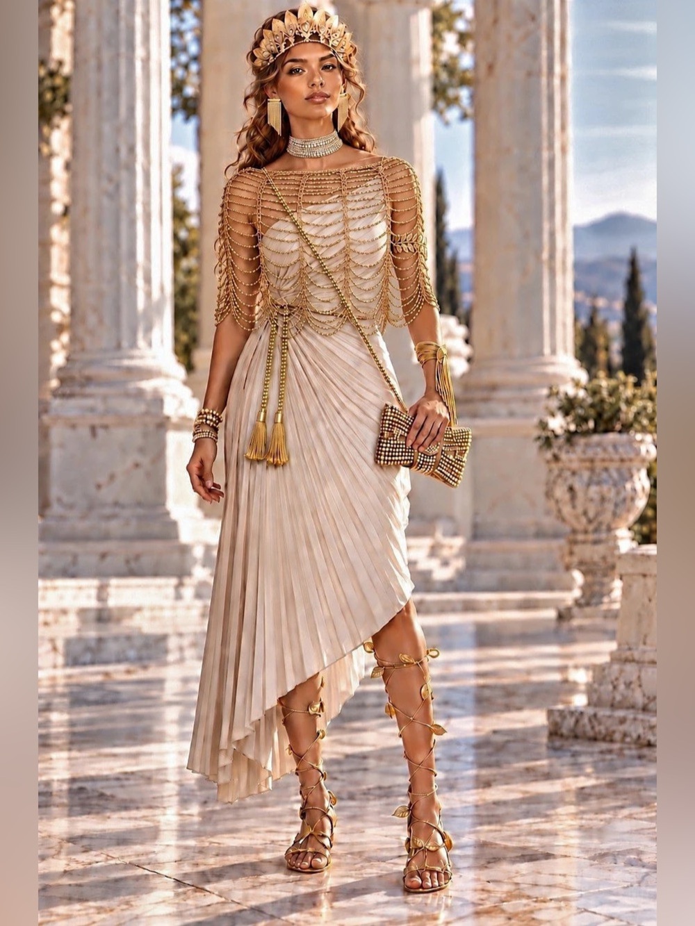Nicole Miller Greek Goddess Costume NWT + SAACHI Beaded Capelet